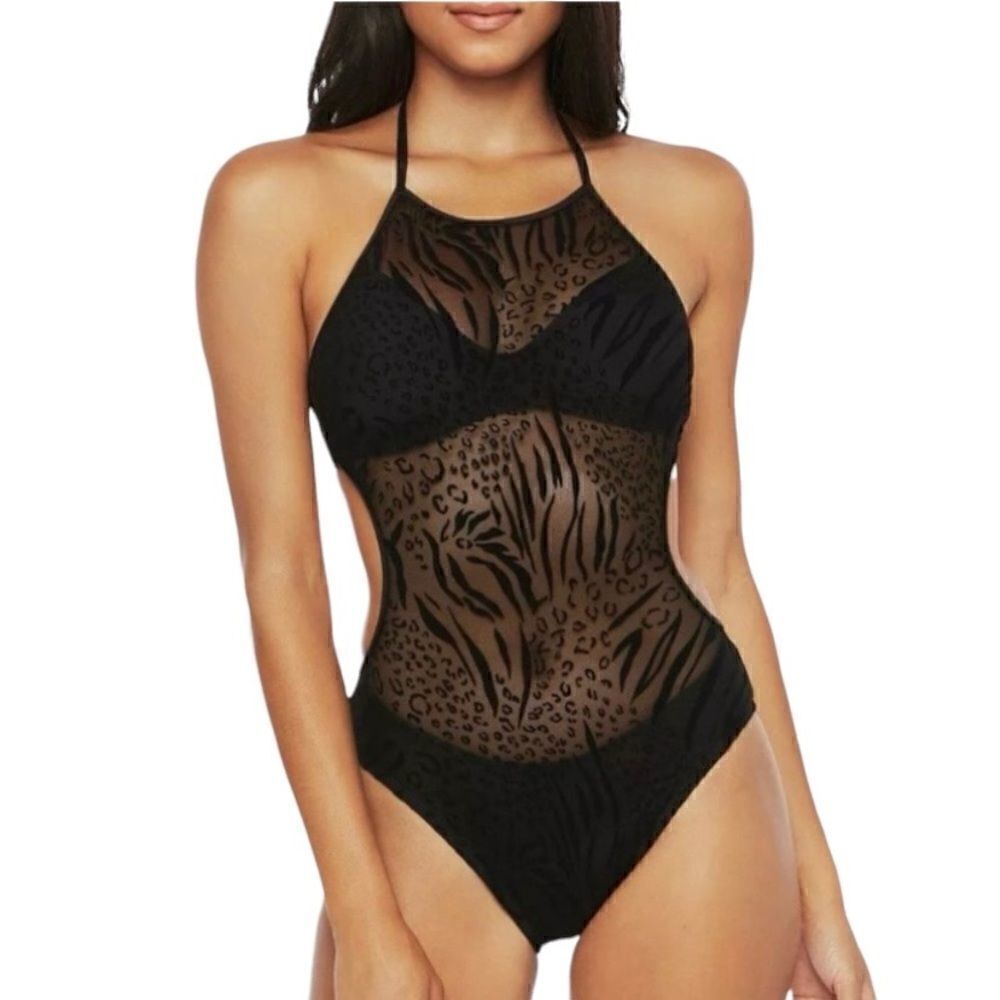 KENNETH COLE NY Sheer Pleasure Bandeau One Piece Black Swimsuit • MSRP $168